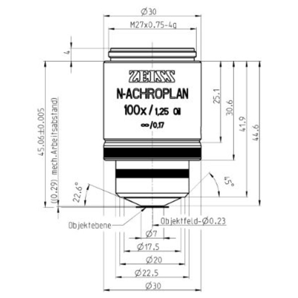 Objectif ZEISS Objektiv N-Achroplan 100x/1,25 Oil M27