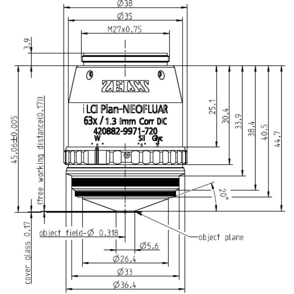 Objectif ZEISS Objektiv i LCI Plan-Neofluar 63x/1,3 Imm Korr DIC wd=0,17mm