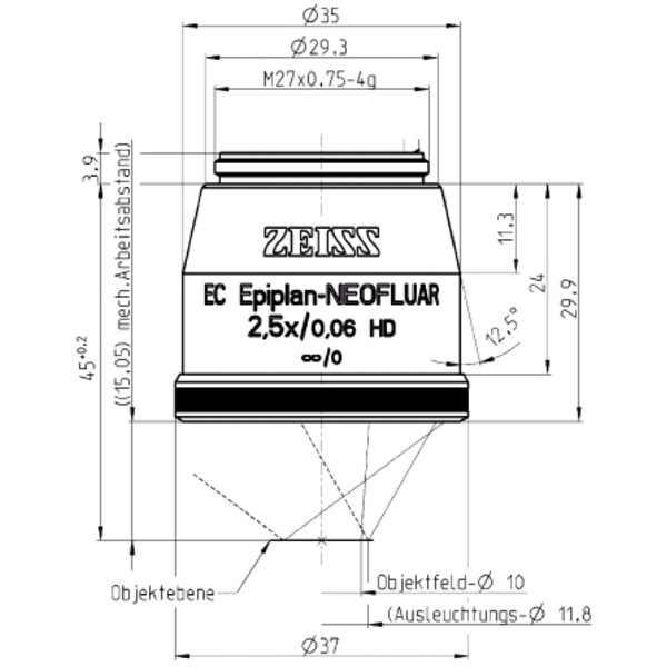 Objectif ZEISS Objektiv EC Epiplan-Neofluar 2,5x/0,06 HD wd=15,1mm