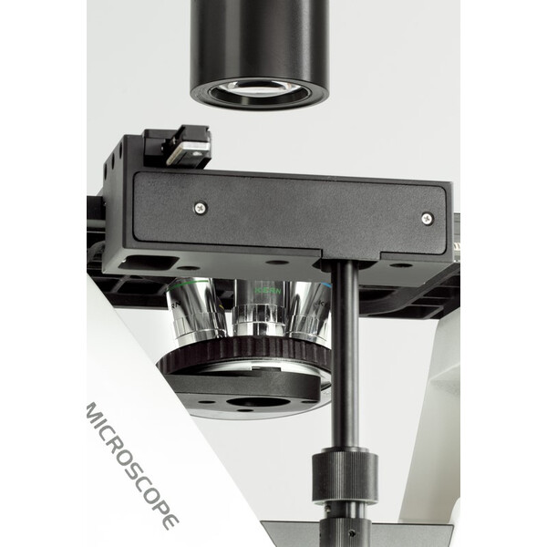 Microscope inversé Kern OCM 166, FL, PH, trino, invers, Abbe-N.A.-0,3-Kondensor fix, 10x-40x, 30W LED, Al, 100W HBO, Dl