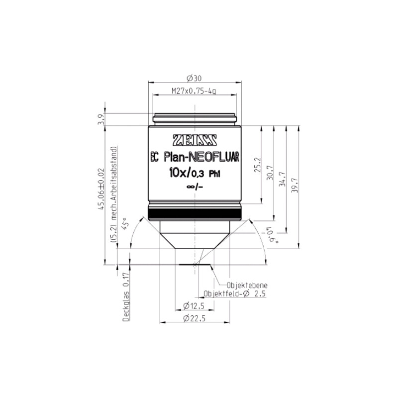 ZEISS Objectifs EC Plan-Neofluar, Ph1, 10x/0,3 wd=5,2mm