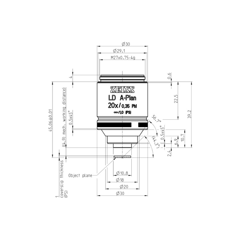 Objectif ZEISS Objektiv LD A-Plan 20x/0,35 Ph1 wd=4,9mm