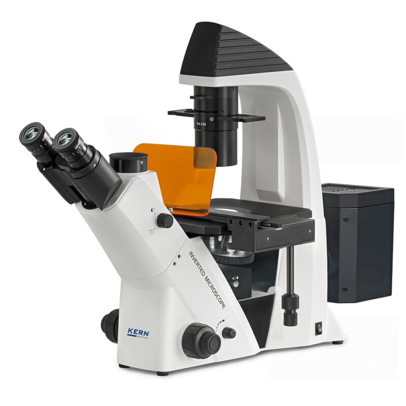 Microscope inversé Kern OCM 168, FL, PH, trino, Abbe-N.A.-0,3-Kondensor fix, 10x-40x, 5W LED, Al/Dl