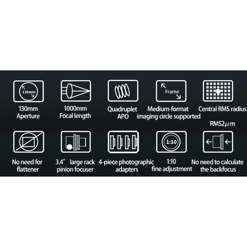 Lunette apochromatique ZWO FF130 AP 130/1000 Quadruplet OTA