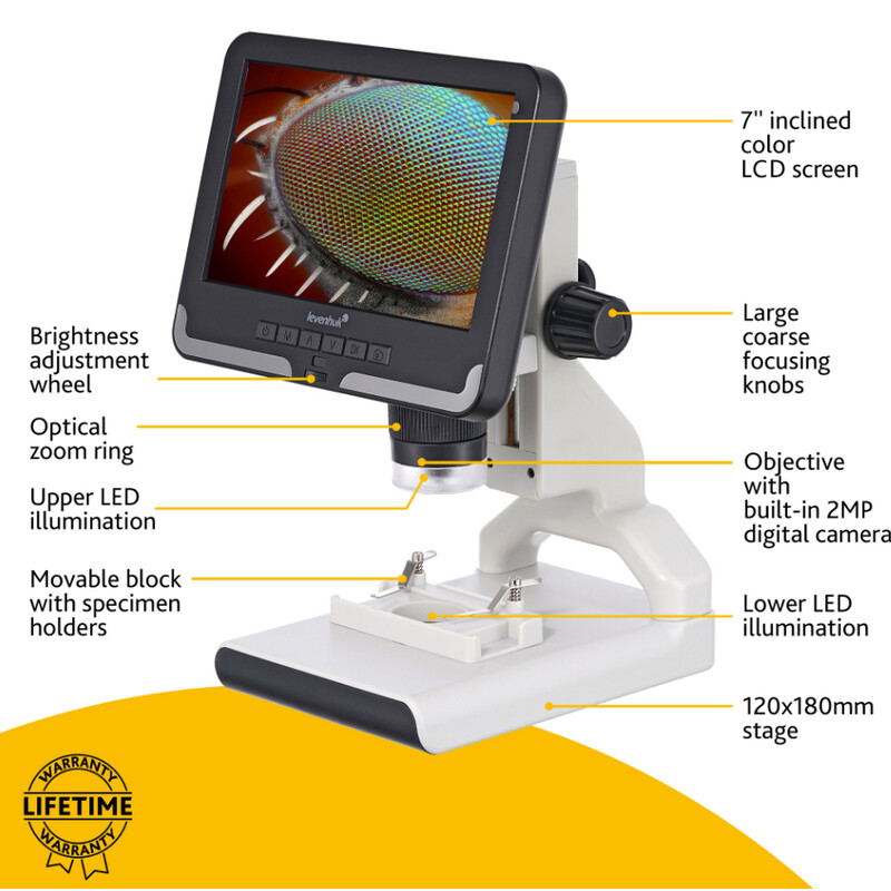 Microscope Levenhuk Rainbow DM700 2MP 1/2.9" 2.8µm 10-50x LCD CMOS Color Digital